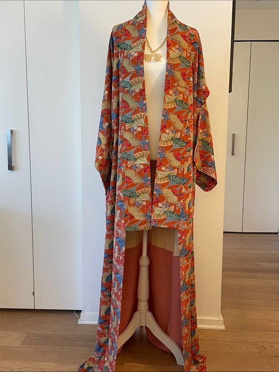 Vintage Jackets & Blazers - Vintage Orange Multi Floral Kimono Duster